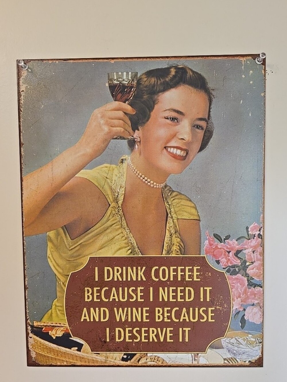 Vintage-Style Wall Art Sign - Yellow, Pink, Brown